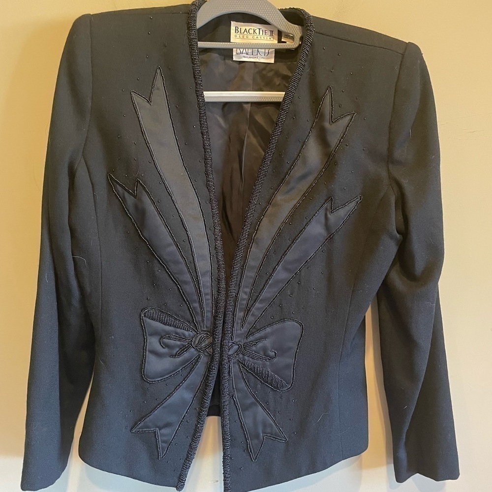 OLEG CASSINI Black Tie Beaded & Sequins Jacket 8
